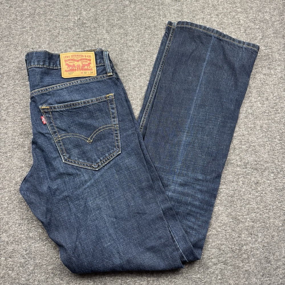 Levis 527 Slim Bootcut Jeans Mens 32x34 Fits 32x36 Dark Wash Denim Blue